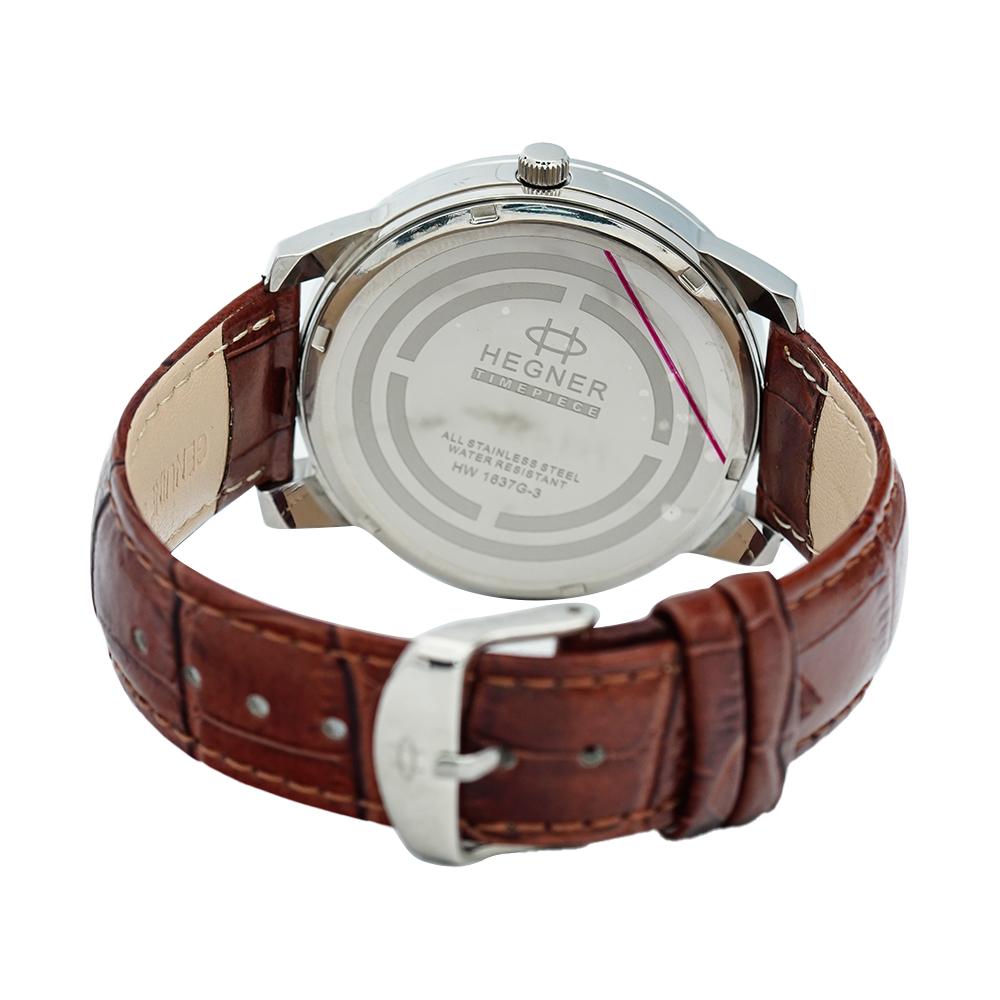 Jam Tangan Hegner G1637SSBO Men Brown Dial Brown Leather Strap