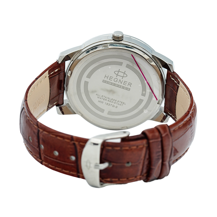 Jam Tangan Hegner G1637SSBO Men Brown Dial Brown Leather Strap