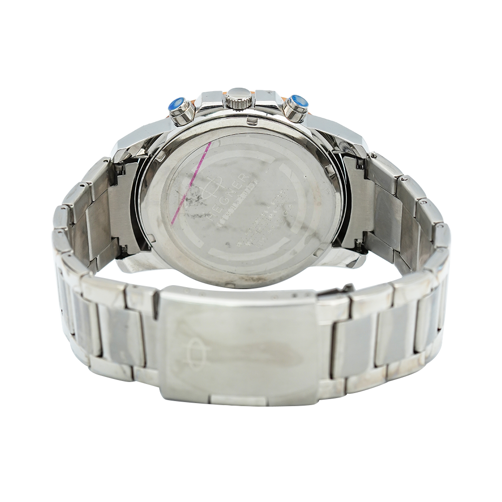 Jam Tangan Hegner Chronograph G6602-3TRSL Men White Dial Stainless Steel Strap