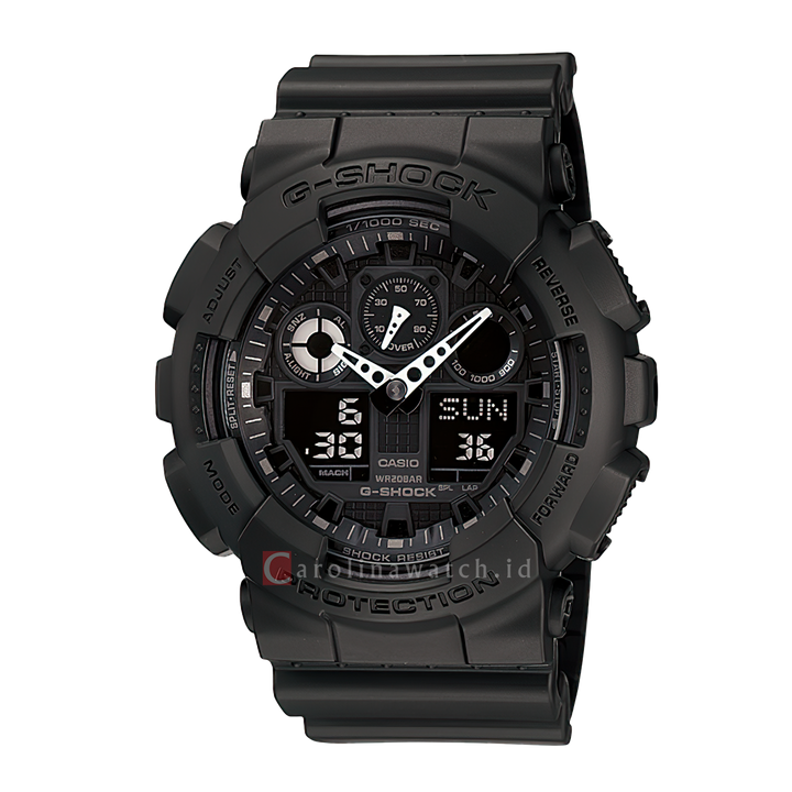 Jam Tangan CASIO G-SHOCK GA-100-1A1 Men Black Digital Analog Dial Black Resin Band