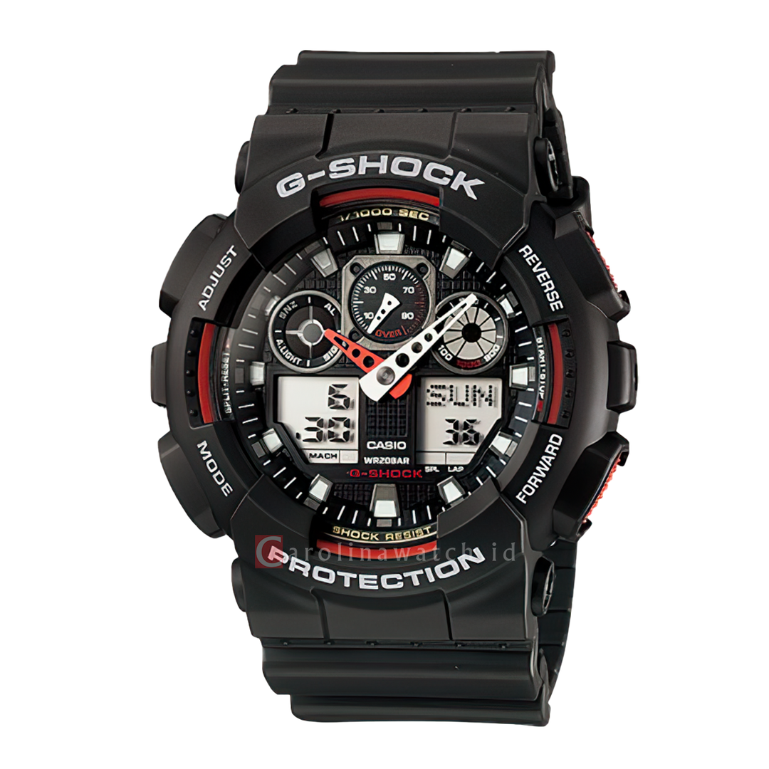 Jam Tangan CASIO G SHOCK GA-100-1A4 Men Black Digital Analog Dial Black Resin Band