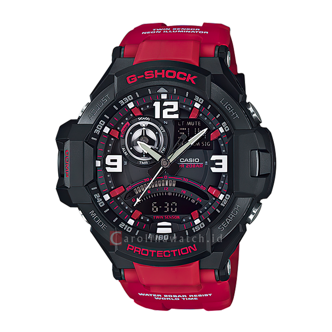 Jam Tangan Casio G-Shock GA-1000-4B MASTER OF G - AIR Men Black Digital Analog Dial Red Resin Band