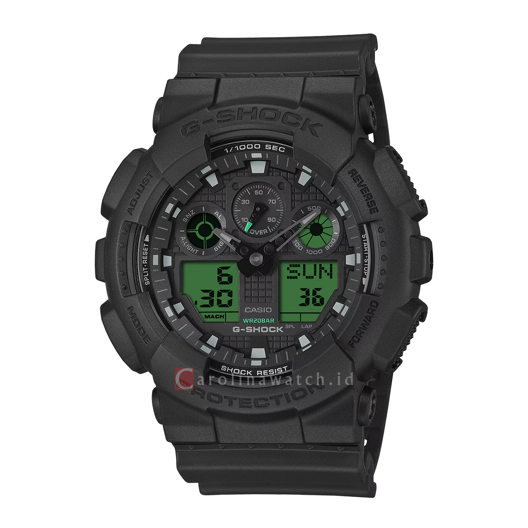 Jam Tangan Casio G-Shock GA-100BEG-1A Men Green Analog Digital Dial Black Resin Band
