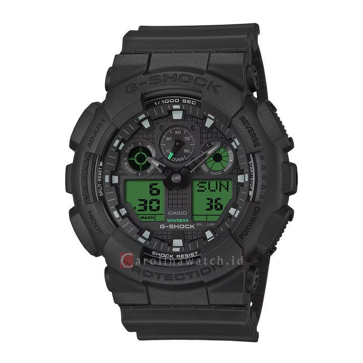 Jam Tangan Casio G-Shock GA-100BEG-1A Men Green Analog Digital Dial Black Resin Band