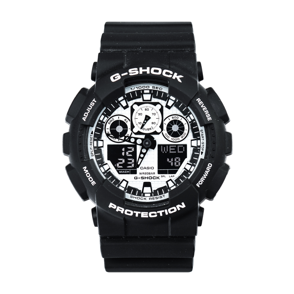 Jam Tangan Casio G-Shock GA-100BW-1A Men White Digital Analog Dial Black Resin Band