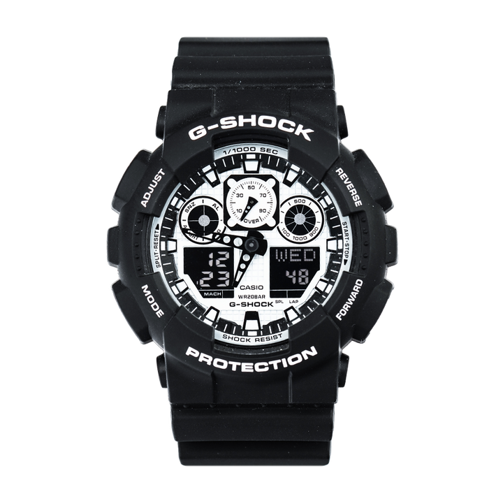 Jam Tangan Casio G-Shock GA-100BW-1A Men White Digital Analog Dial Black Resin Band