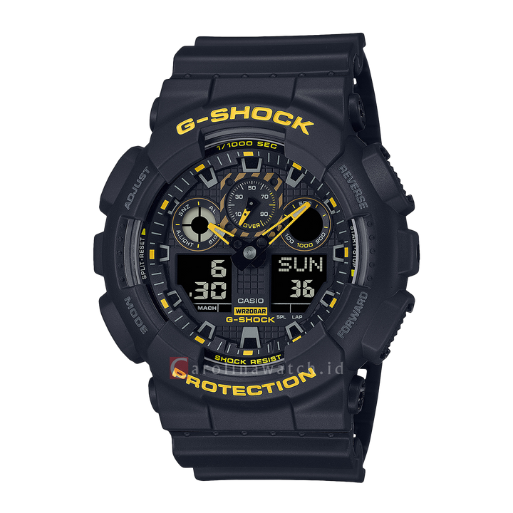 Jam Tangan Casio G-Shock GA-100CY-1A Caution Yellow Series Men Blue Digital Analog Dial Black Resin Band