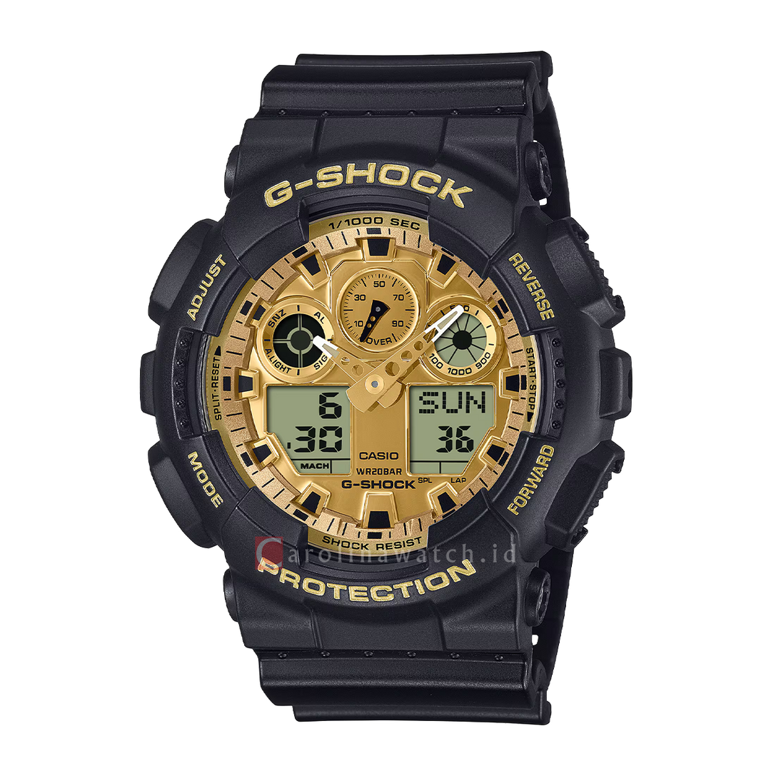 Jam Tangan Casio G-Shock GA-100GGB-1A9 Men Gold Digital Analog Dial Black Resin Band