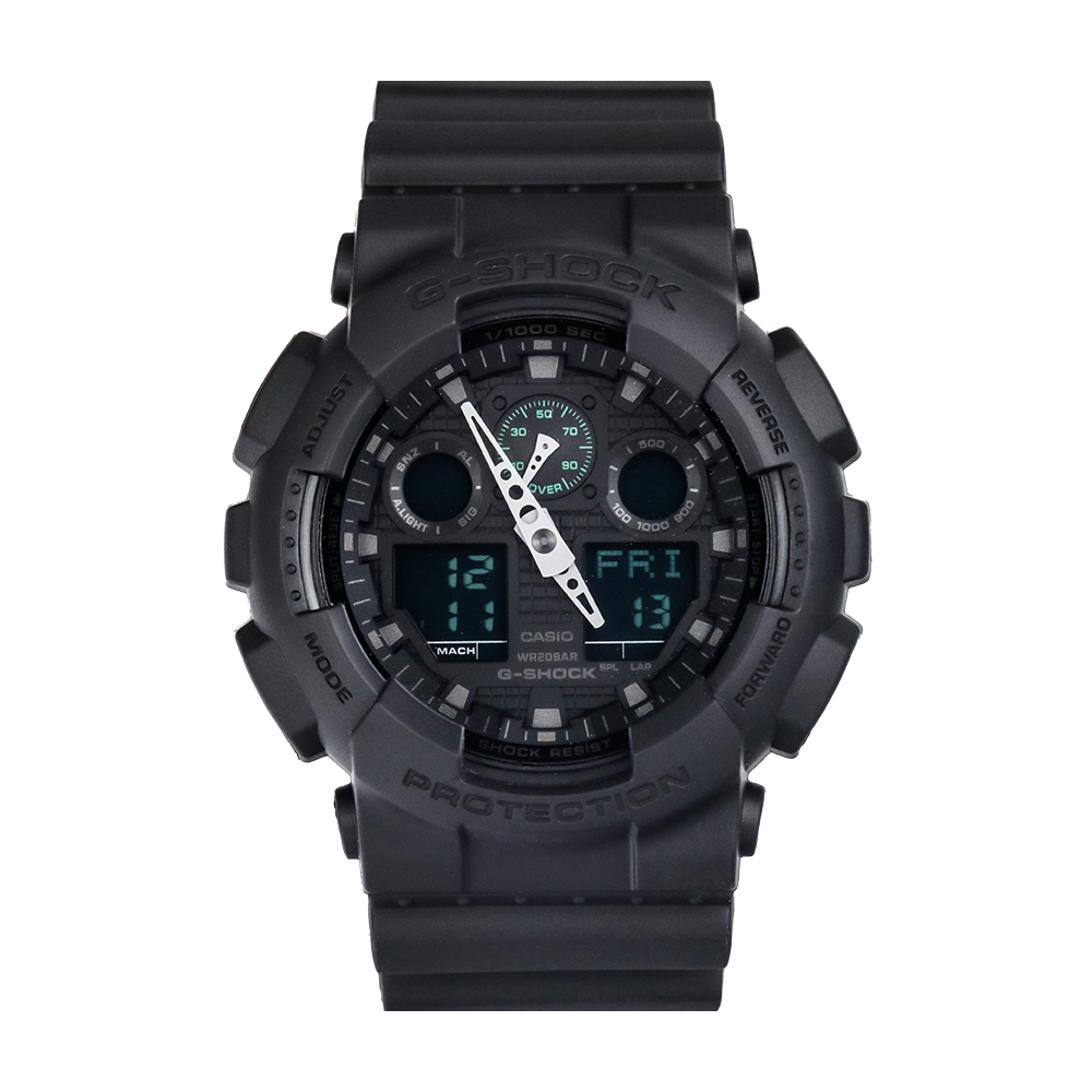 Jam Tangan Casio G-Shock GA-100MB-1A Standard Men Black Digital Analog Dial Black Resin Band