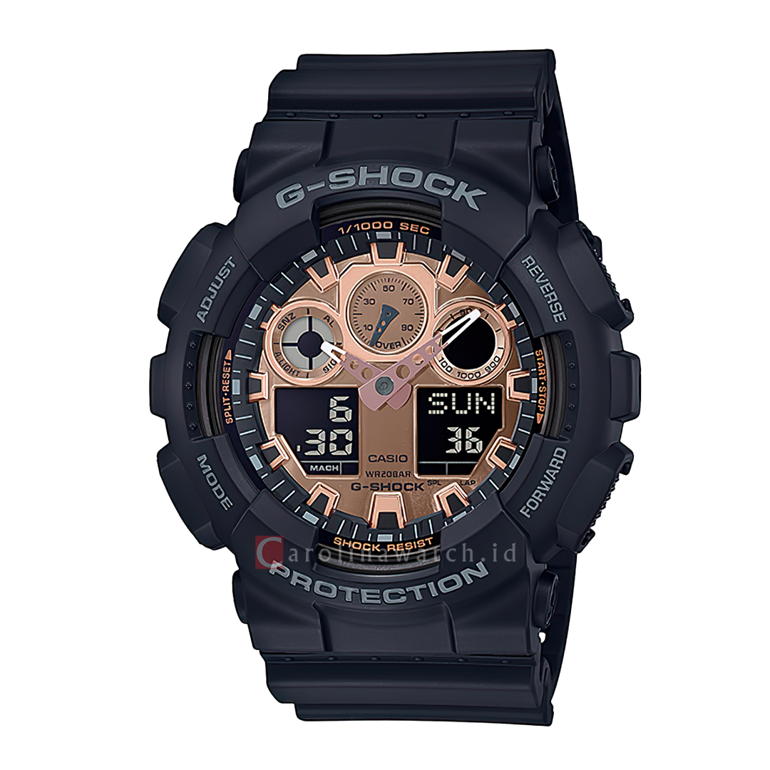 Jam Tangan Casio G-Shock GA-100MMC-1A Men Rose Gold Digital Analog Dial Black Resin Band