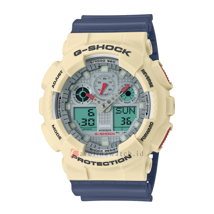 Jam Tangan Casio G-Shock GA-100PC-7A2 Men Vintage Product Series Grey Digital Analog Dial Blue Resin Band