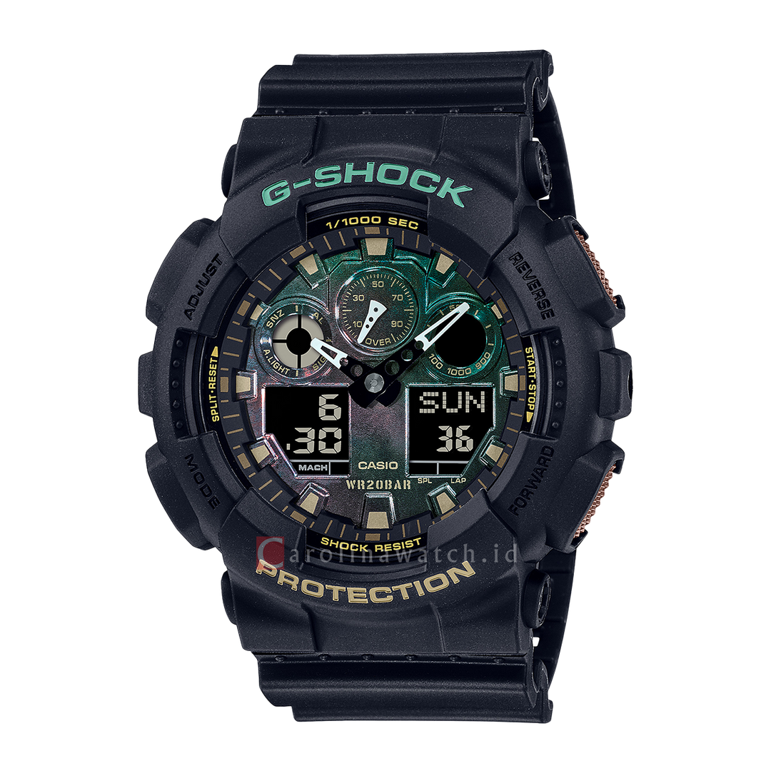 Jam Tangan Casio G-Shock GA-100RC-1A Men Rusted Iron Edition Sepia Tones Dial Neoclassic Black Resin Band