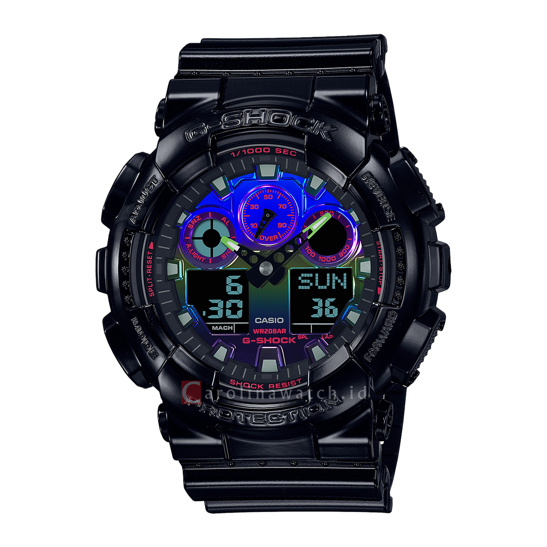 Jam Tangan CASIO G SHOCK GA-100RGB-1A Men Black Digital Analog Black Resin Band