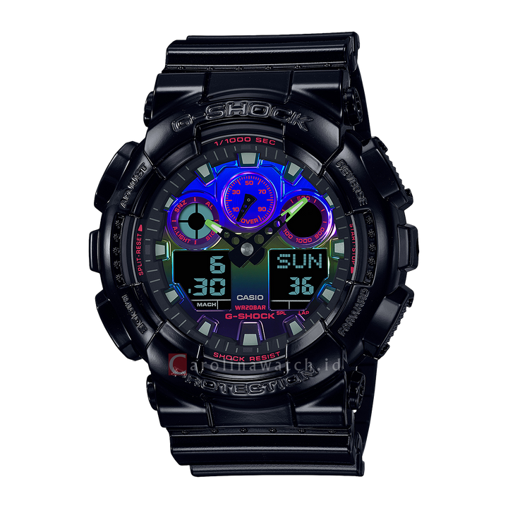 Jam Tangan CASIO G SHOCK GA-100RGB-1A Men Black Digital Analog Black Resin Band