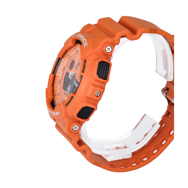 Jam Tangan Casio G-Shock GA-100RS-4A Men Orange Digital Analog Dial Orange Resin Band