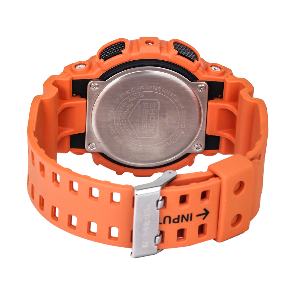 Jam Tangan Casio G-Shock GA-100RS-4A Men Orange Digital Analog Dial Orange Resin Band