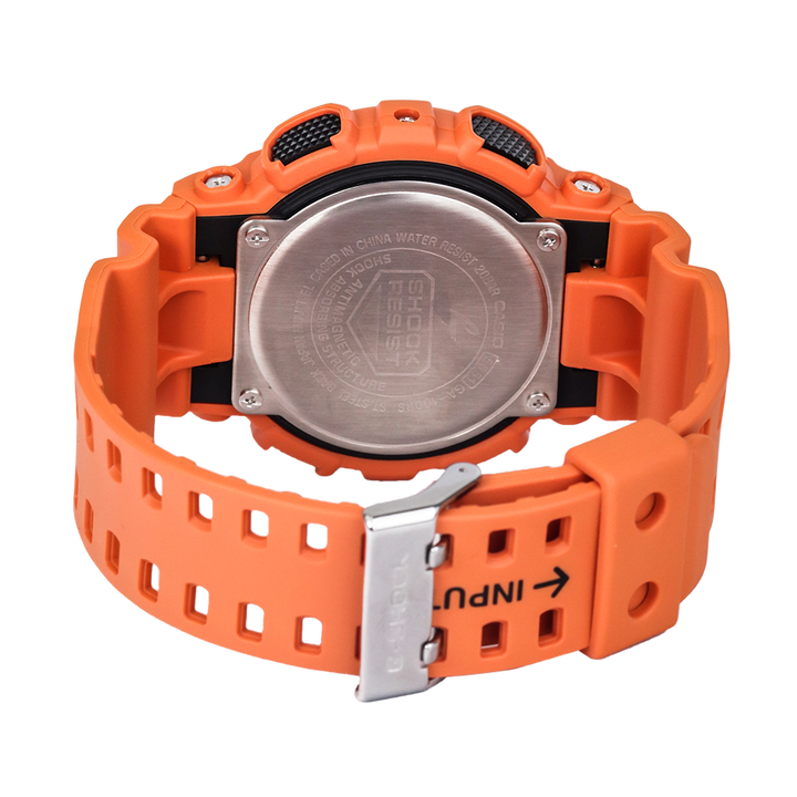 Jam Tangan Casio G-Shock GA-100RS-4A Men Orange Digital Analog Dial Orange Resin Band