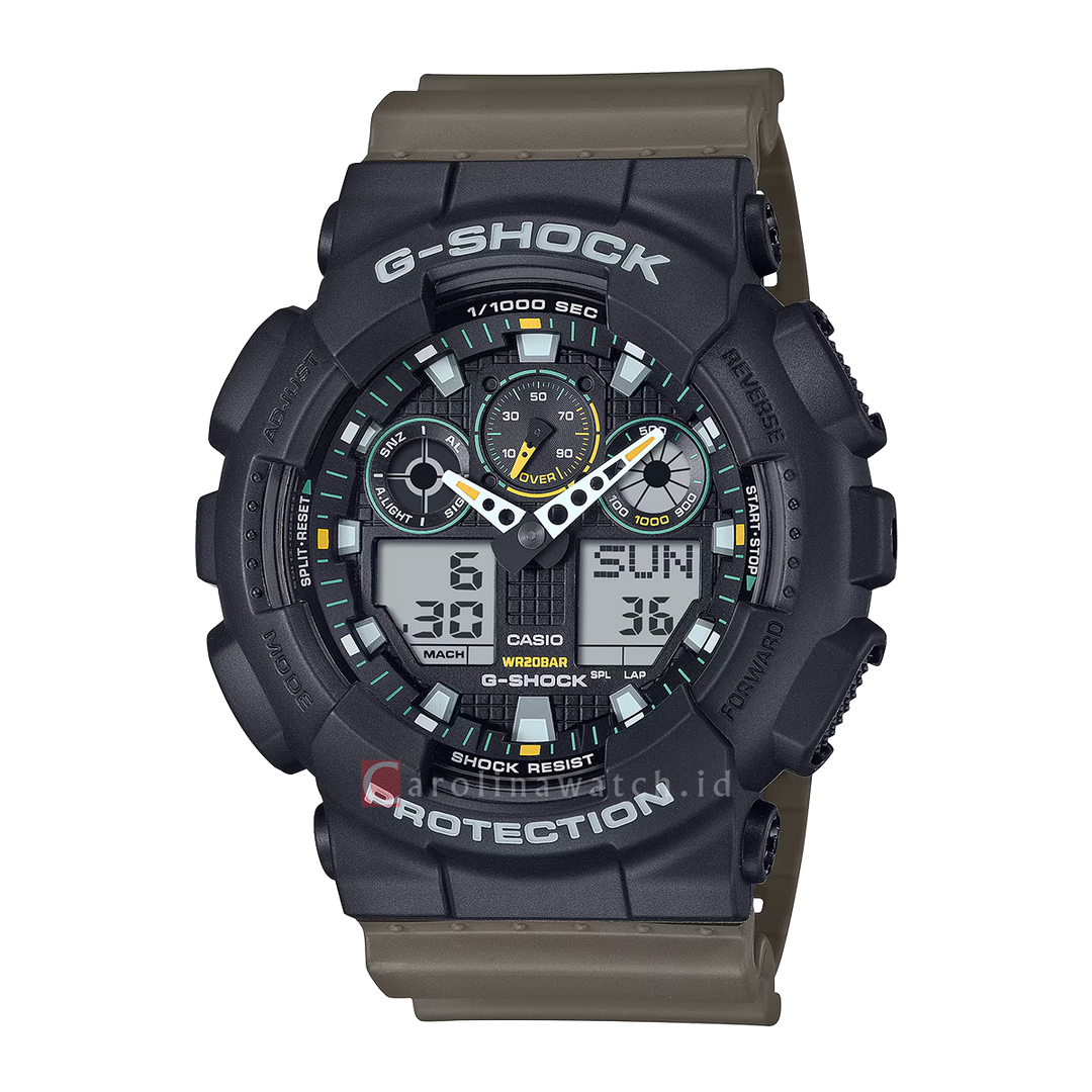 Jam Tangan Casio G-Shock GA-110TU-1A3 Men Two Tone Utility Colors Digital Analog Dial Olive Resin Band