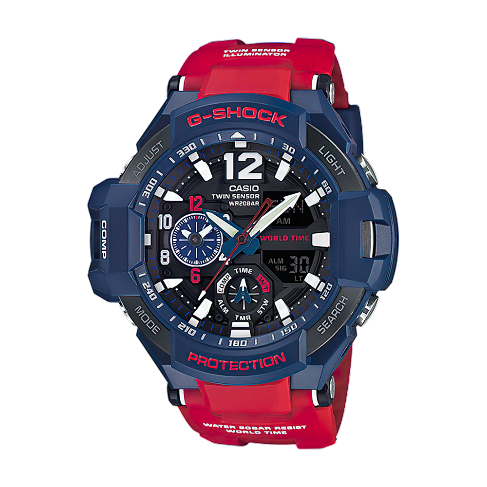 Jam Tangan CASIO G SHOCK Gravity Master GA-1100-2A Men Master Of G Dual Tone Dial Red Resin Band