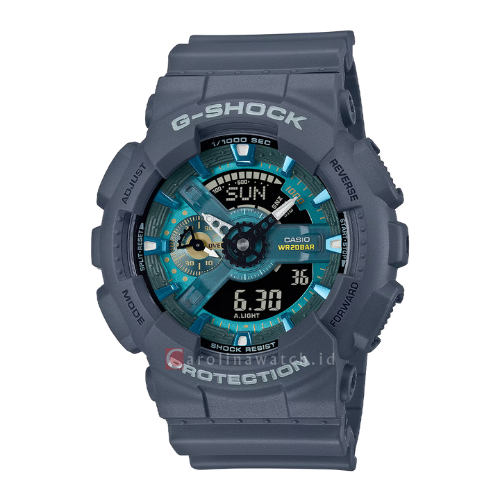Jam Tangan Casio G-Shock GA-110AS-2A Men Green Digital Analog Dial Dark Grey Resin Band