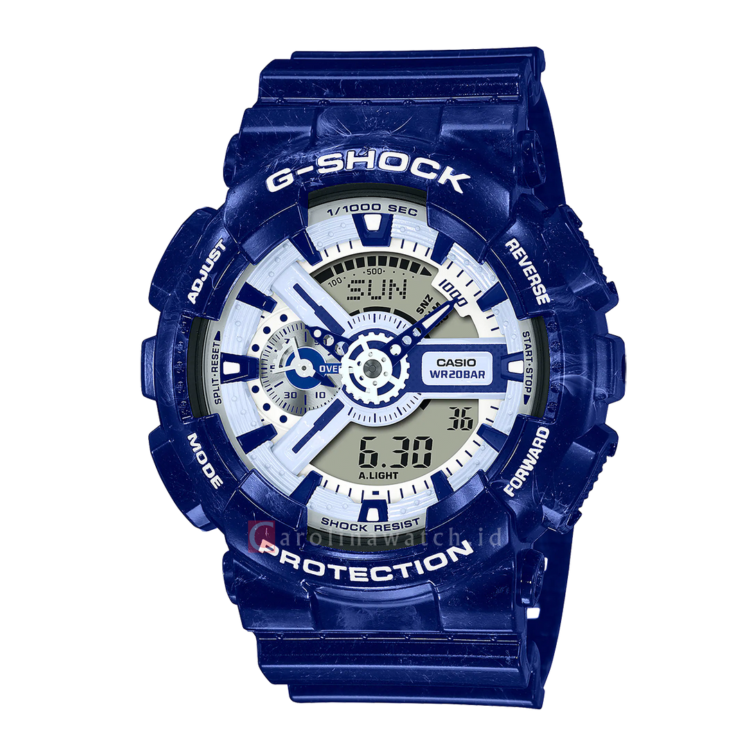 Jam Tangan CASIO G SHOCK GA-110BWP-2A Men Digital Analog Dial Blue Resin Band