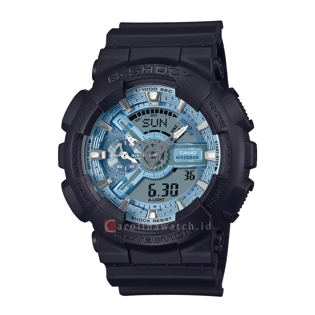 Jam Tangan Casio G-Shock GA-110CD-1A2 Men Blue Digital Analog Dial Black Resin Band