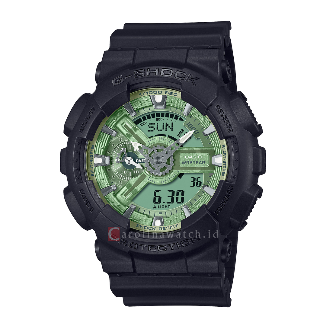 Jam Tangan Casio G-Shock GA-110CD-1A3 Men Green Digital Analog Dial Black Resin Band