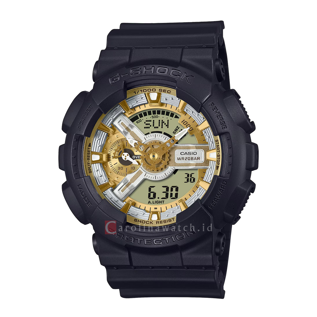 Jam Tangan Casio G Shock GA 110CD 1A9 Men Gold Digital Analog Dial Bla Carolina Watch