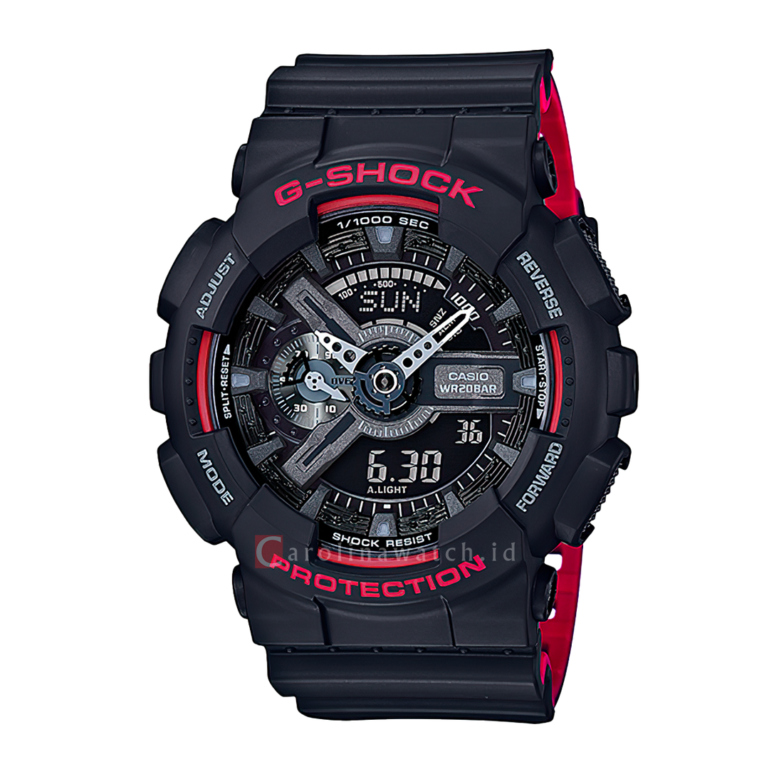 Jam Tangan CASIO G SHOCK GA-110HR-1A Men Black Digital Analog Dial Black Resin Band