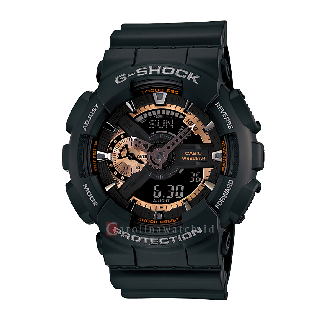 Jam Tangan Casio G-Shock GA-110RG-1A Men Rose Gold Digital Analog Dial Black Resin Band