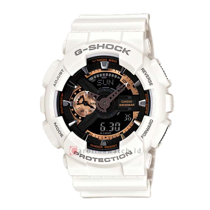 Jam Tangan Casio G-Shock GA-110RG-7A Men Rose Gold Digital Analog Dial White Resin Band