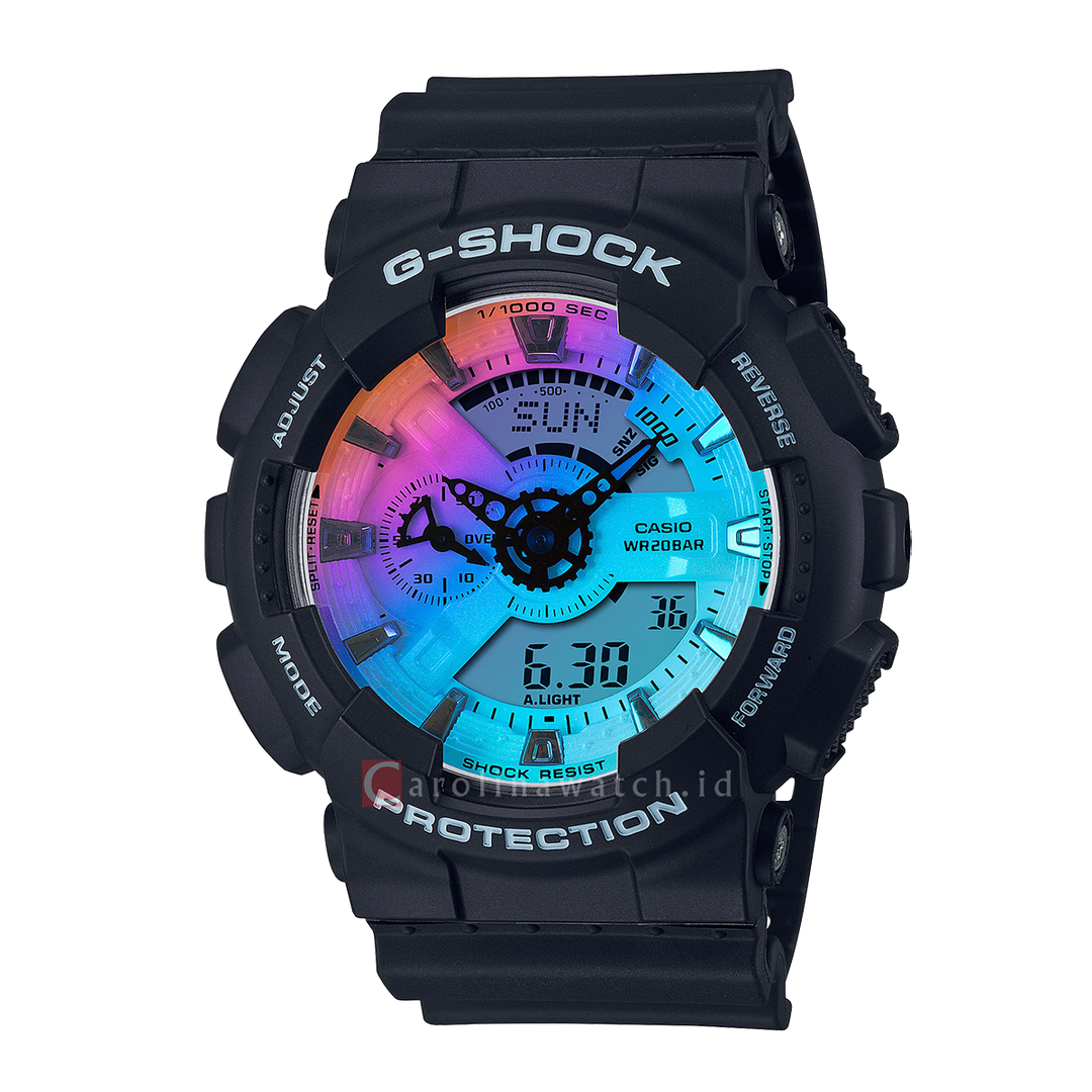 Jam Tangan CASIO G SHOCK GA-110SR-1A Men Iridescent Digital Analog Dial Black Resin Band