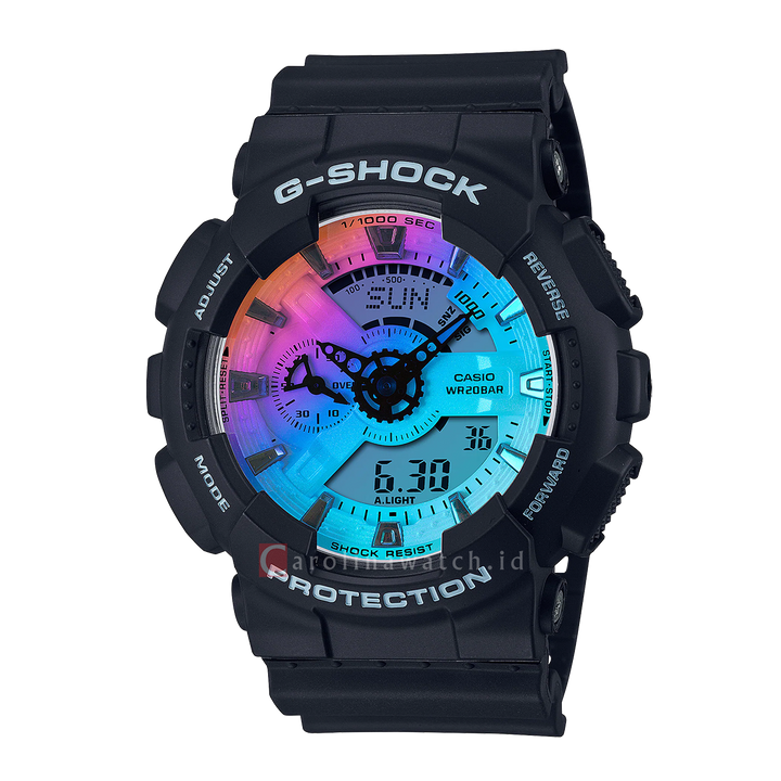 Jam Tangan CASIO G SHOCK GA-110SR-1A Men Iridescent Digital Analog Dial Black Resin Band