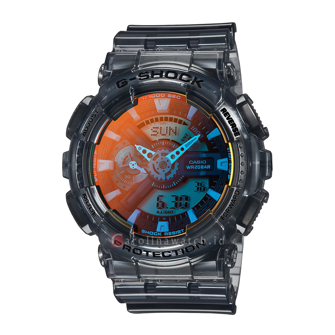 Jam Tangan Casio G-Shock Lineup Beach Time Lapse Series GA-110TLS-8A Men Digital Analog Dial Black Translucent Resin Band