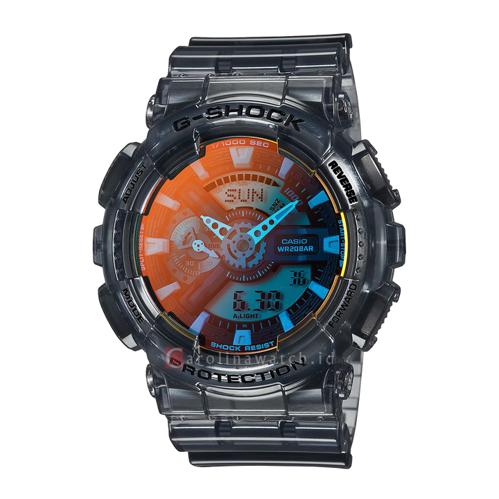 Jam Tangan Casio G-Shock Lineup Beach Time Lapse Series GA-110TLS-8A Men Digital Analog Dial Black Translucent Resin Band