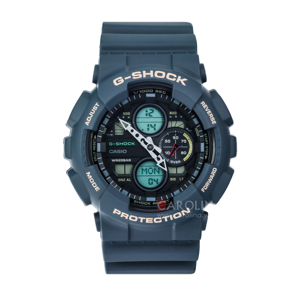 Jam Tangan Casio G-Shock GA-140-2A Men Black Digital Analog Dial Blue Resin Band