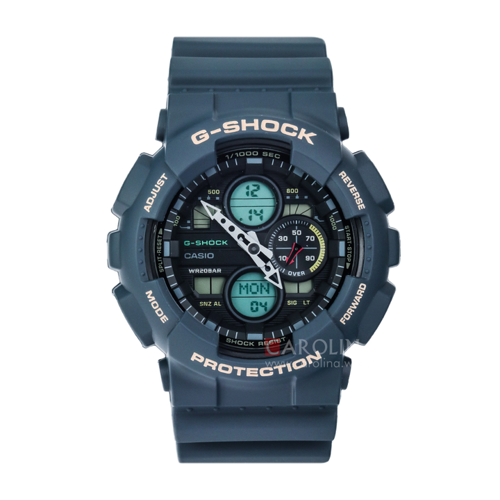 Jam Tangan Casio G-Shock GA-140-2A Men Black Digital Analog Dial Blue Resin Band