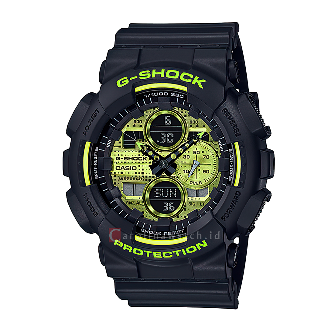 Jam Tangan Casio G-Shock GA-140DC-1A Men Lime Green Digital Analog Dial Black Resin Band