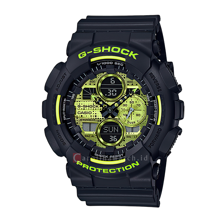 Jam Tangan Casio G-Shock GA-140DC-1A Men Lime Green Digital Analog Dial Black Resin Band