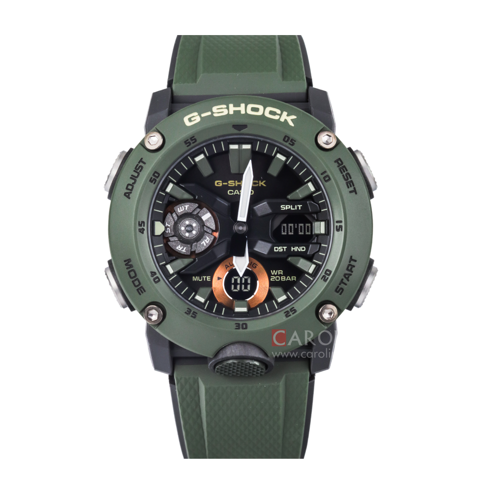 Jam Tangan Casio G-Shock GA-2000-3A Men Digital Analog Dial Green Resin Band