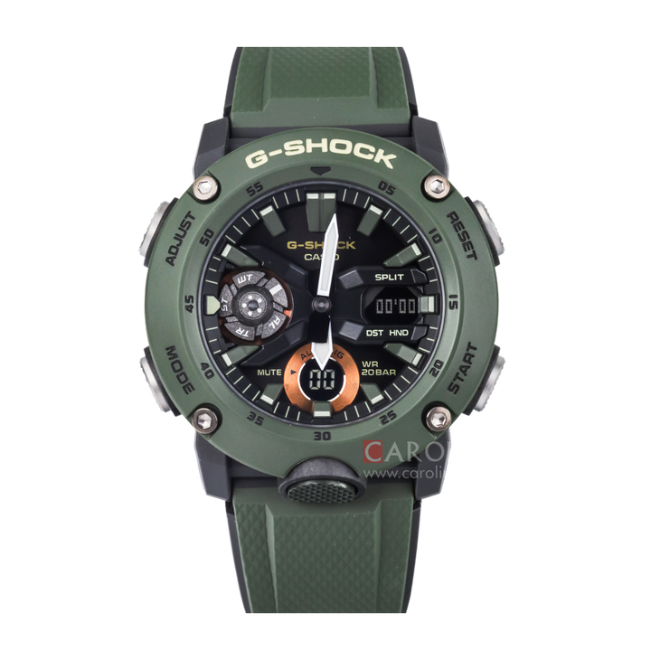 Jam Tangan Casio G-Shock GA-2000-3A Men Digital Analog Dial Green Resin Band