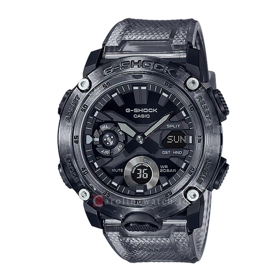 Jam Tangan Casio G-Shock GA-2000SKE-8A Men Carbon Core Guard Structure Black Transparent Resin Band