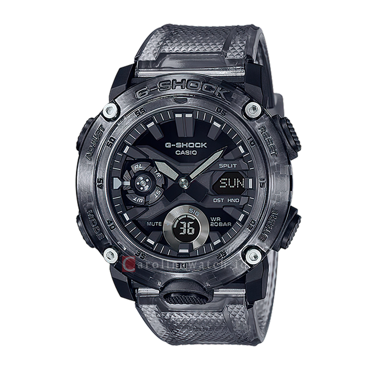 Jam Tangan Casio G-Shock GA-2000SKE-8A Men Carbon Core Guard Structure Black Transparent Resin Band