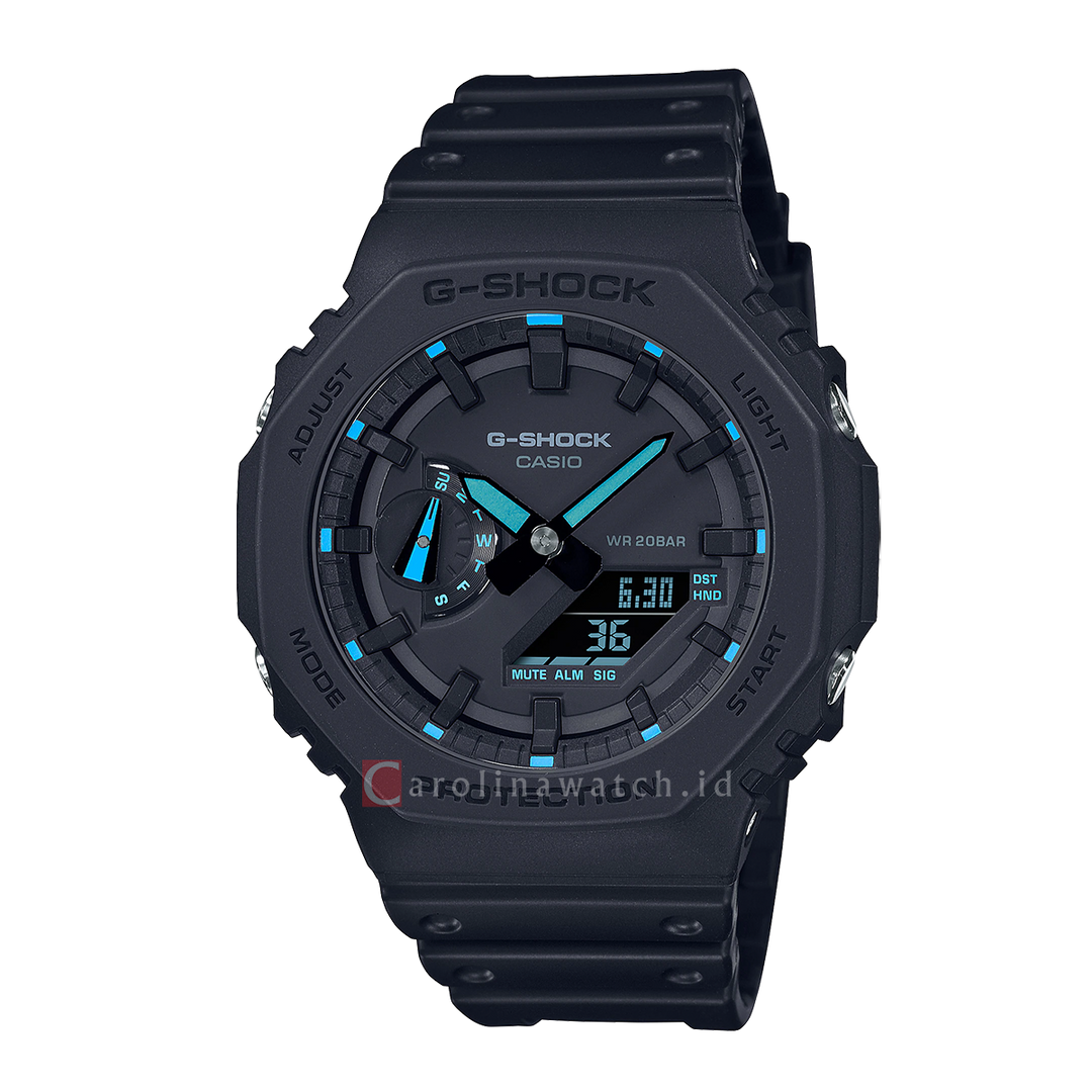 Jam Tangan CASIO G-SHOCK Neon Accent Series GA-2100-1A2 Men Black Digital Analog Dial Black Resin Band