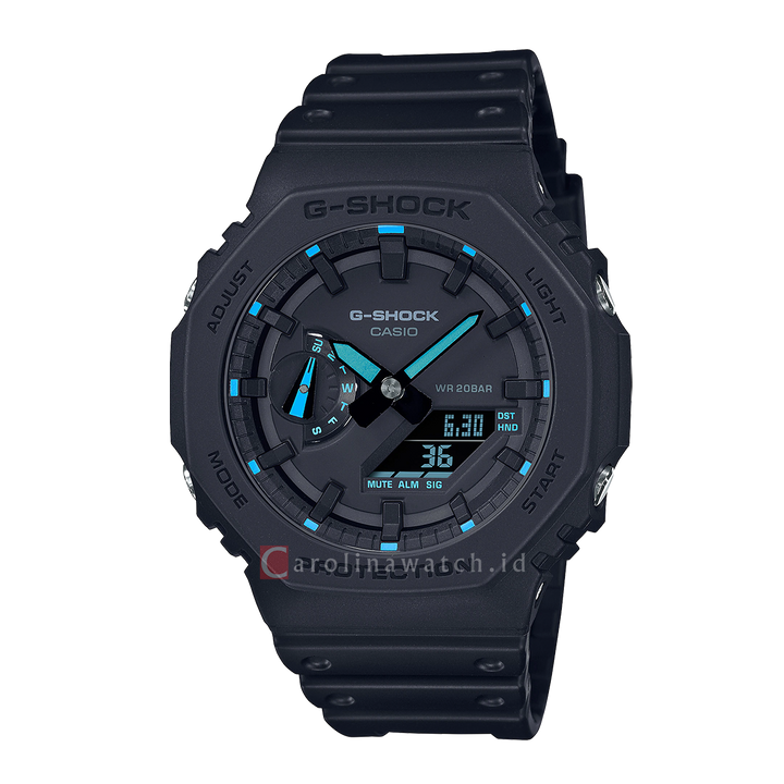 Jam Tangan CASIO G-SHOCK Neon Accent Series GA-2100-1A2 Men Black Digital Analog Dial Black Resin Band