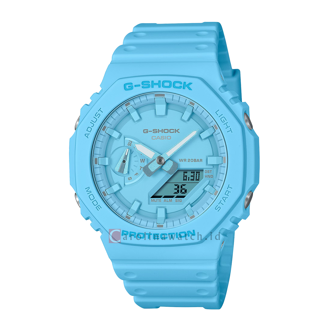 Jam Tangan CASIO G SHOCK GA-2100-2A2 Men Blue Digital Analog Dial Blue Resin Band