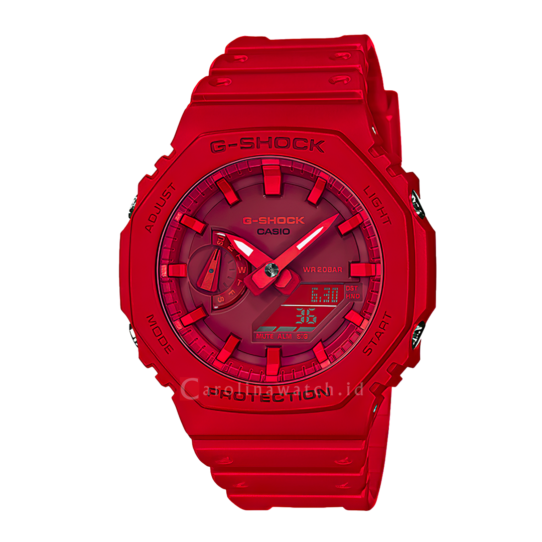 Jam Tangan CASIO G-SHOCK GA-2100-4A Men Red Digital Analog Dial Red Resin Band