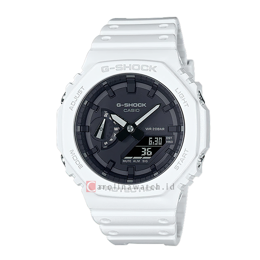 Jam Tangan CASIO G SHOCK GA-2100-7A Men Black Digital Analog Dial White Resin Band