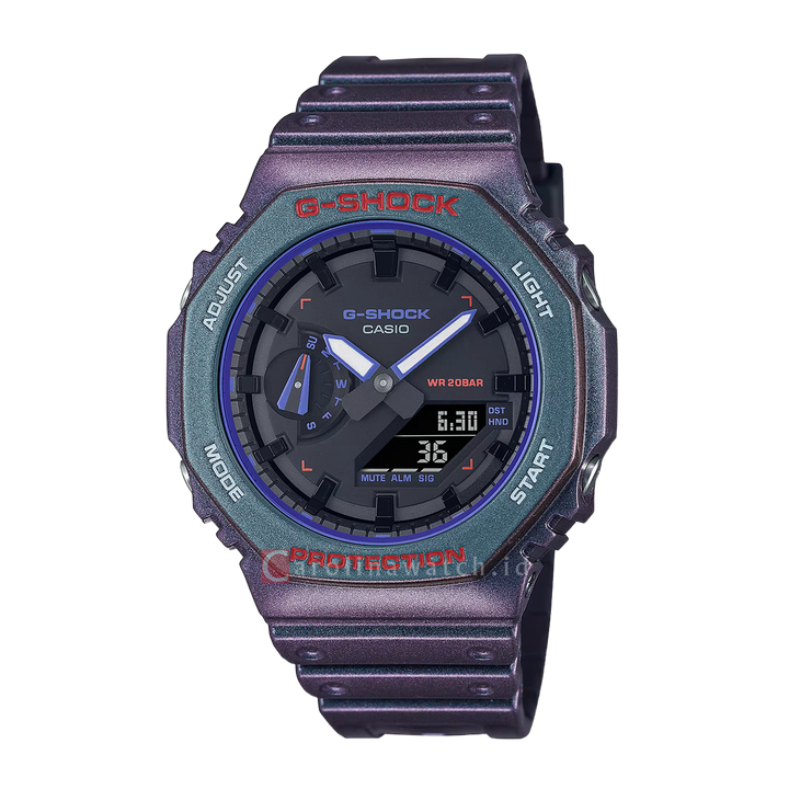 Jam Tangan Casio G-Shock GA-2100AH-6A Men Black Digital Analog Dial Purple Gradation Resin Band