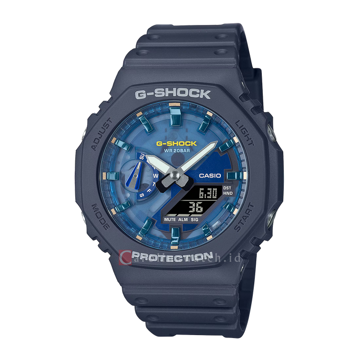 Jam Tangan Casio G-Shock GA-2100AS-2A Men Iconic Styles CasiOak Blue Digital Analog Dial Black Resin Band